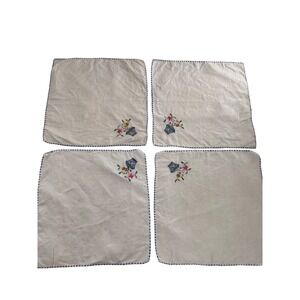 Vtg Embroidered Linen Napkins Set Of‎ 4 10x10 needlepoint country granny boho